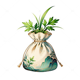 手绘袋子绿植装饰插画