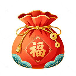 中国风红色福袋金币装饰元素