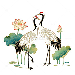 中国风仙鹤荷花矢量图