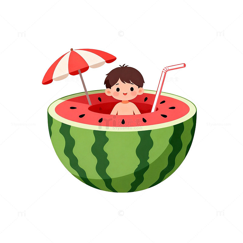 西瓜小孩卡通插画素材