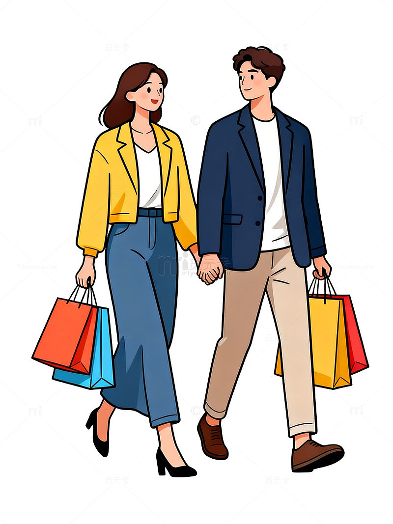 卡通情侣购物插画