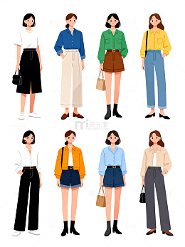 时尚女性插画穿搭示范
