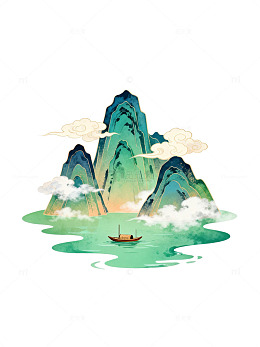 古风山水画船只插画