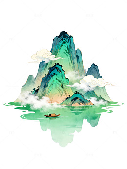 山水水墨画中国风插画