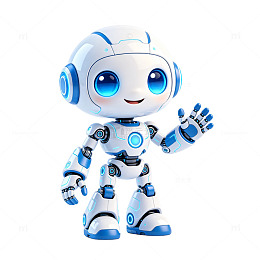 3D立体白蓝Q版可爱AI机器人免扣素材