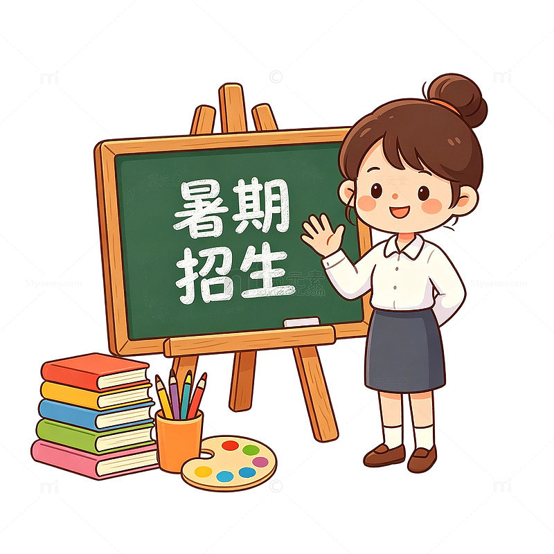 卡通手绘暑期招生老师黑板宣传免扣素材
