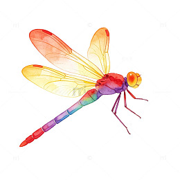 渐变半透明蜻蜓清新手绘插画免扣素材