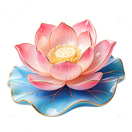 国潮3D粉色荷花琉璃质感免扣素材
