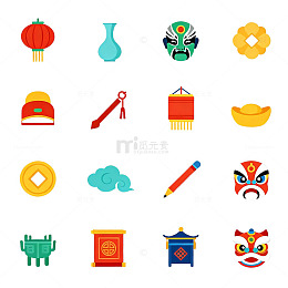 卡通中国风传统文化元素图标集