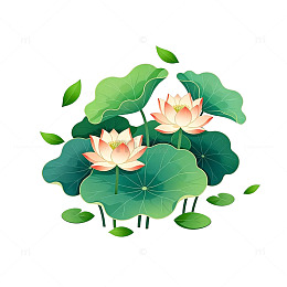 插画风格荷花荷叶设计元素