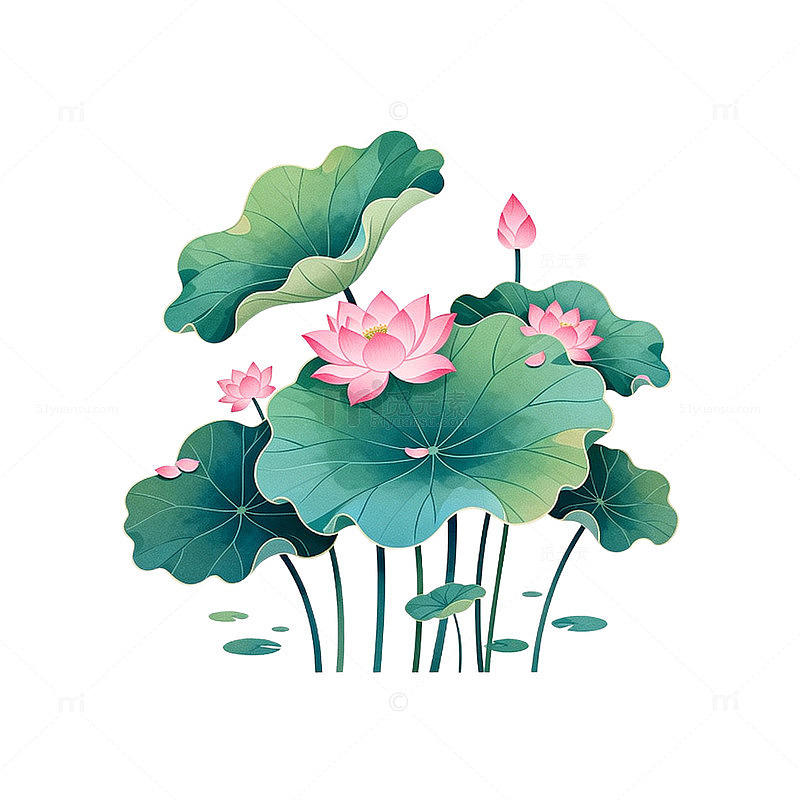 水墨风荷花莲花手绘插图
