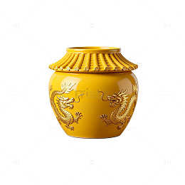 金黄色陶瓷龙纹罐子插画素材