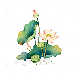 水墨风荷花莲蓬插画素材