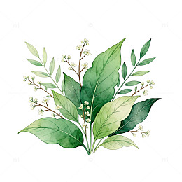 水彩绿叶植物插画设计素材
