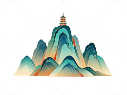 山水画古风建筑矢量图案