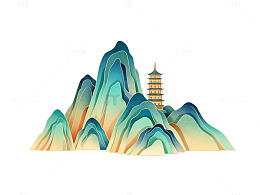 古风山水画宝塔图案设计元素