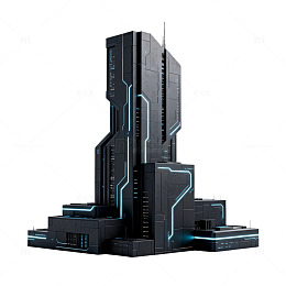 未来感黑色科技建筑模型