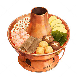 老式炭烧铜火锅美食插画-23