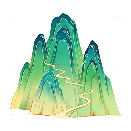 青绿山水插画矢量图