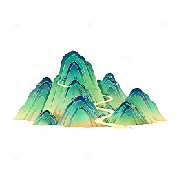 青绿山水装饰图案插画