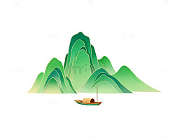 山水画风格小舟与青山
