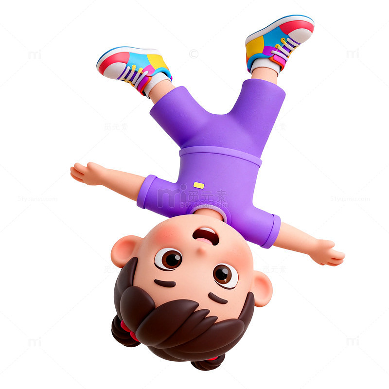 卡通人物翻跟头3D模型