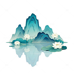 水墨山水荷花风景插画