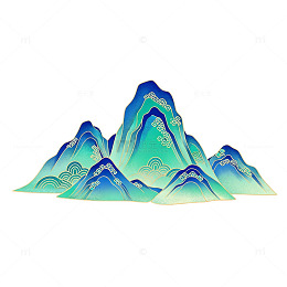 国潮风山水画矢量素材