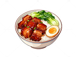 卡通红烧肉盖饭插画