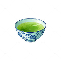 青花瓷抹茶碗插画素材