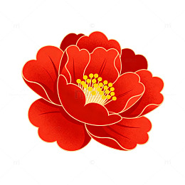 红色牡丹卡通图案