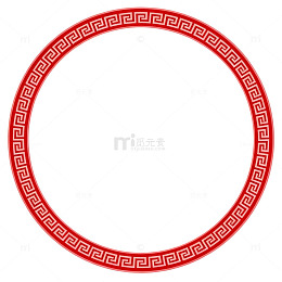红色古典花纹圆形边框装饰素材