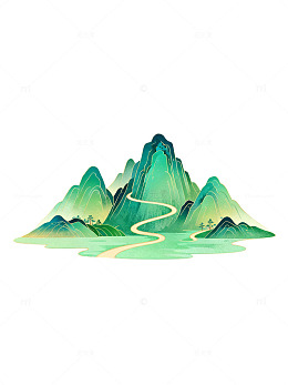 青绿山水画矢量设计素材
