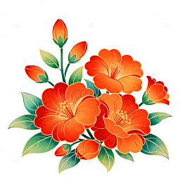 中国风橙色花卉装饰图案
