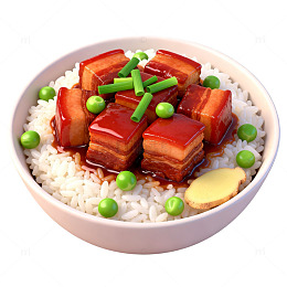 红烧肉盖饭美食插画