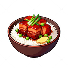 卡通红烧肉饭插图