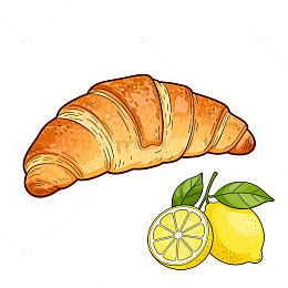 手绘柠檬牛角面包插画素材