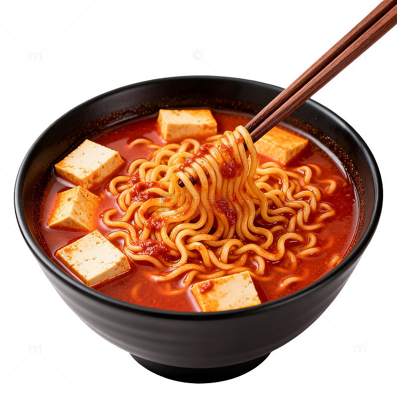 红色汤底方便面美食