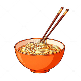 卡通风格面条碗插画素材