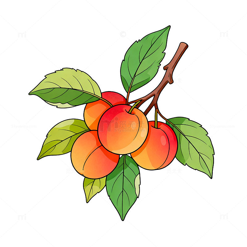 卡通杏子树枝插画素材