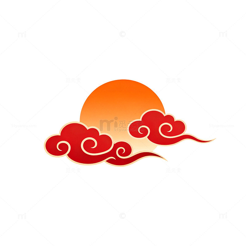 东方风格日出云彩图案设计元素