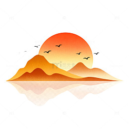 夕阳山峦飞鸟剪影