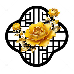 传统金色花卉窗格图案设计素材