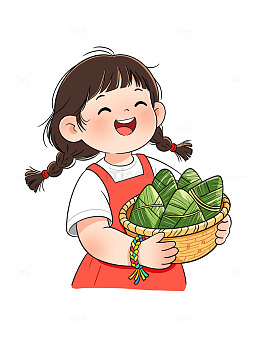 卡通端午节女孩粽子插画