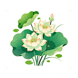 水墨荷花卡通插画