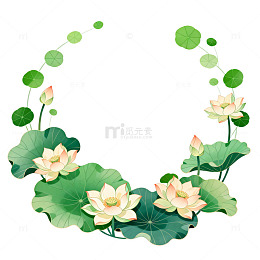 荷花绿叶花环图案设计元素