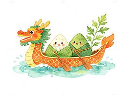 卡通 龙舟粽子插画素材