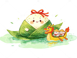 卡通粽子龙舟插画