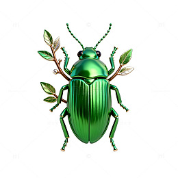 绿色甲虫与植物结合插画设计