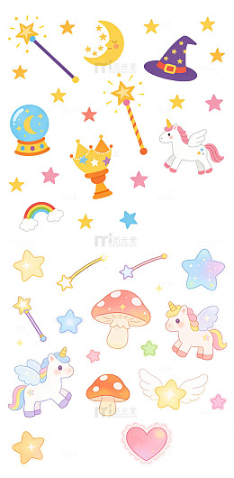 卡通扁平星星独角兽集合
